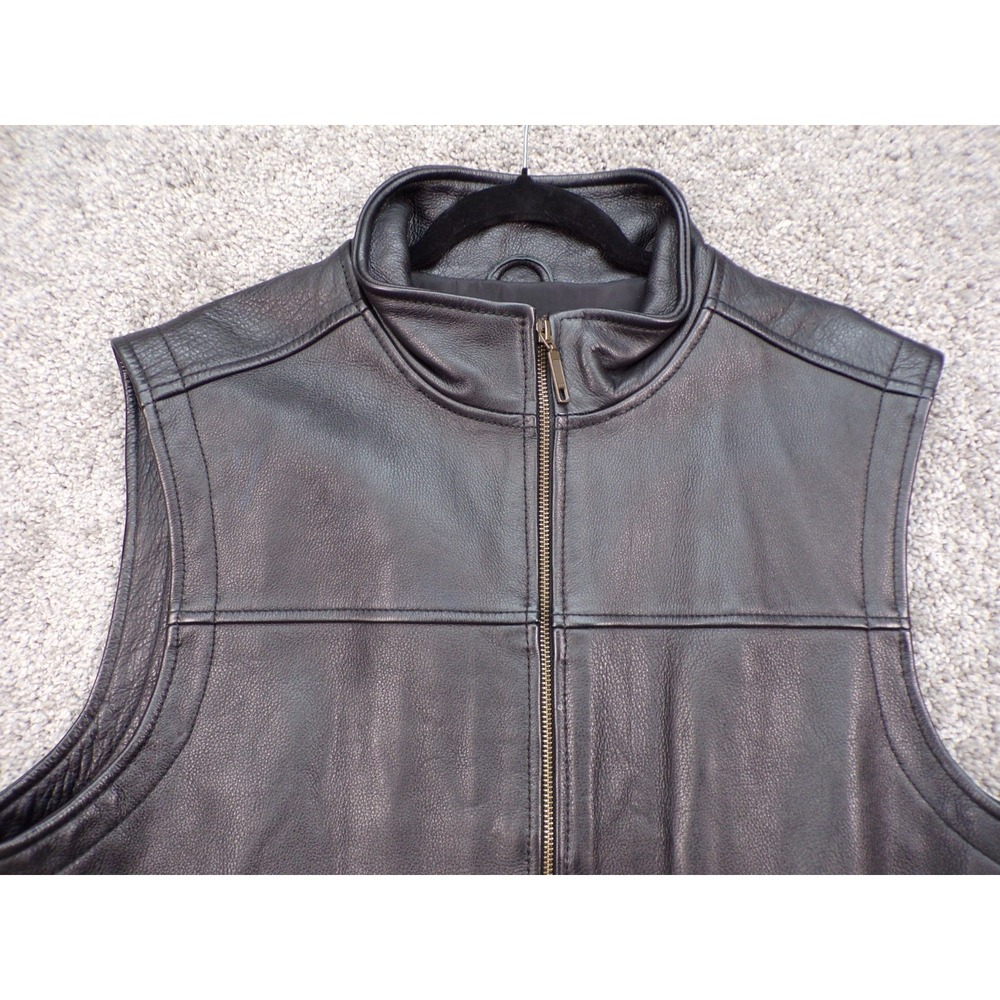Vintage 90s The Territory Ahead Black Motorcycle Biker Vest Men's Large Lined - Picture 2 of 12